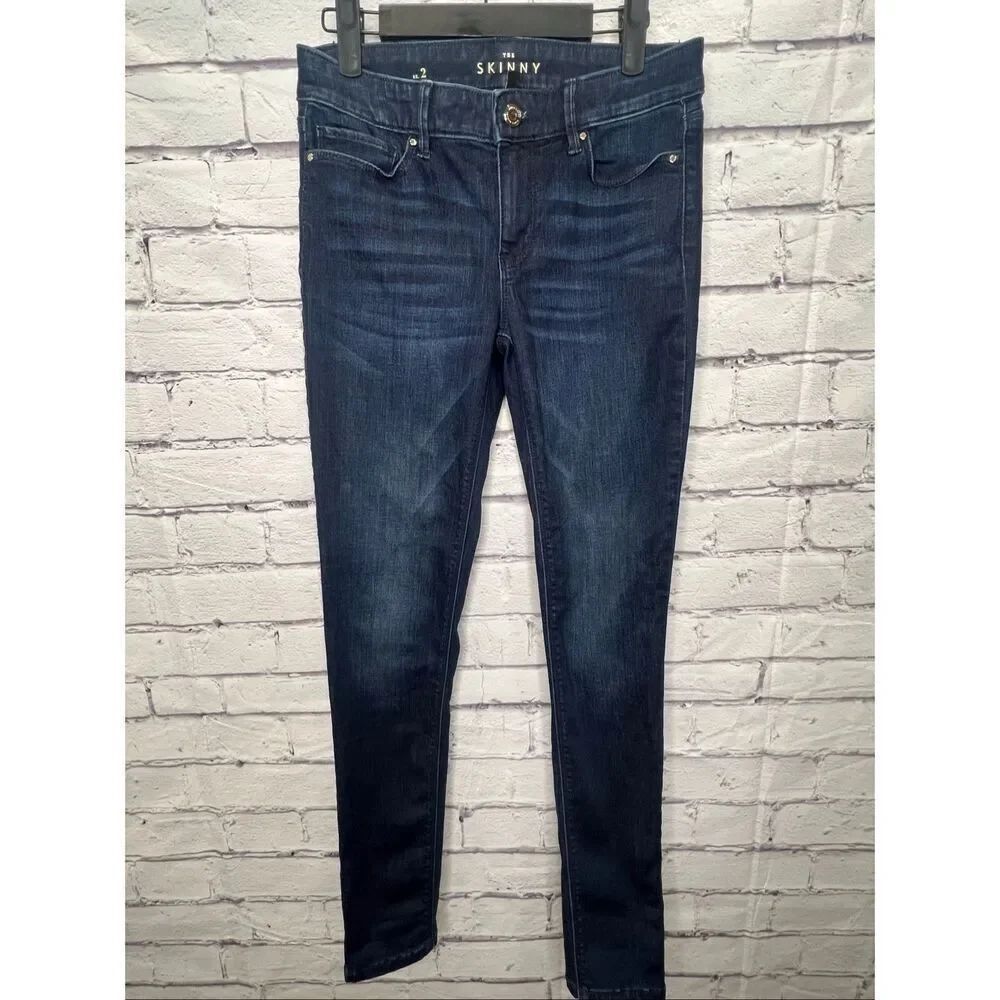 White House Black Market Womens Indigo Mid-Rise Skinny Jeans Dark Wash Size 2